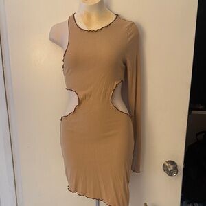 Superdown Asymmetrical Tan Cut-Out Dress